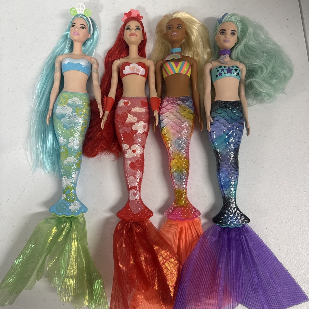 Lot Of 4 Barbie Color Reveal Mermaid Dolls Rainbow Themed 2020-2021